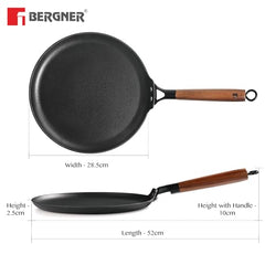 BERGNER Odin 28 cm Cast Iron Dosa Tawa with Wooden Handle