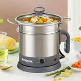 Borosil 1.3L Electric Multi Kettle with Egg Tray, Idli Stand & Steamer | 600W