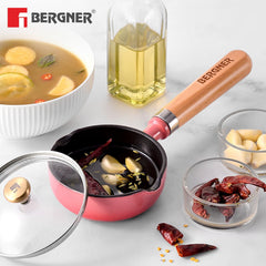 Bergner Excalibur Cast Iron Tadka Pan 12cm with Lid, Pink — PFAS-Free Vaghar Pan