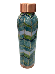 Attro Copper Water Bottle 1000ml Green Leaf Gold Deluxe Design - Handcrafted Pure Copper