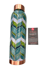 Attro Copper Water Bottle 1000ml Green Leaf Gold Deluxe Design - Handcrafted Pure Copper