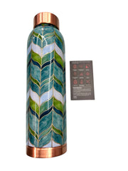 Attro Copper Water Bottle 1000ml Green Leaf Gold Deluxe Design - Handcrafted Pure Copper