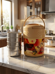 Cello Meal Star Jumbo Insulated Lunch Box | 5 Stainless Steel Containers, 1300ml Each | ISI Marked, Heat Retention Type 2