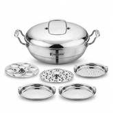 Bergner Argent Triply Multi Kadai 27cm, 4L — Idli, Dhokla & Steam Set