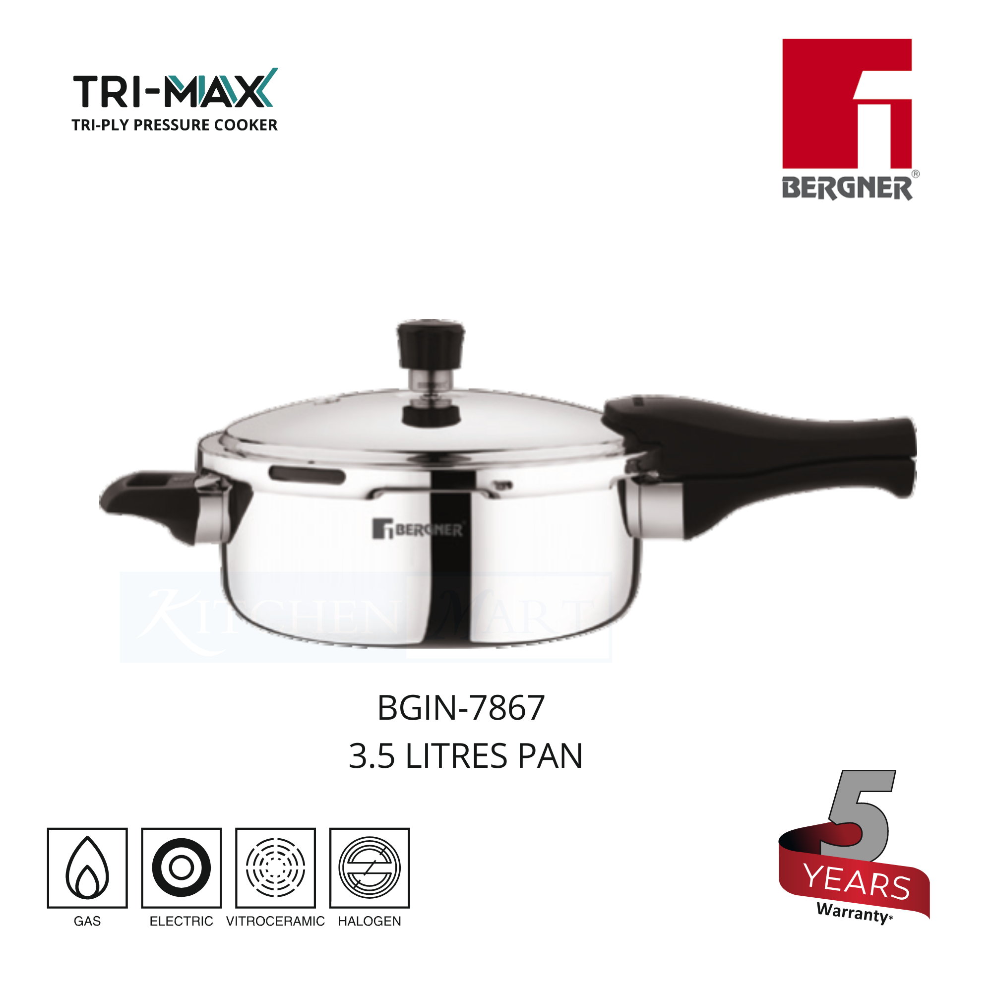 BERGNER TriMax Tri-Ply Stainless Steel Cooker With Outer Lid