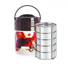 Cello Meal Star Jumbo Insulated Lunch Box | 5 Stainless Steel Containers, 1300ml Each | ISI Marked, Heat Retention Type 2