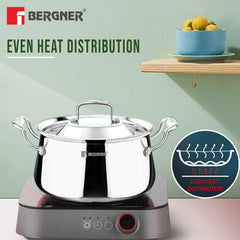 Bergner Argent Samsara Triply Stainless Steel Biryani Handi with Lid - Induction Compatible Cookware
