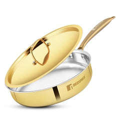 BERGNER Peetlam 22cm Brass Sautepan with Tin Coating & Lid | Traditional Kalai Cookware for Healthy Cooking