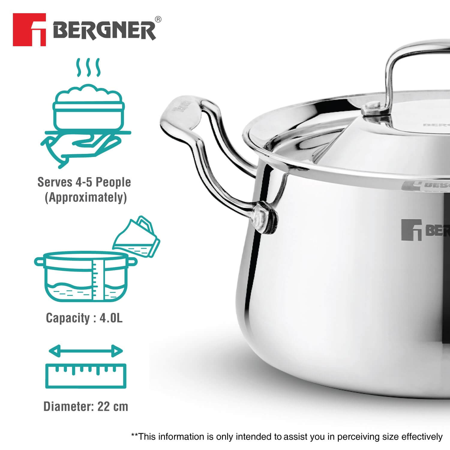 Bergner Argent Samsara Triply Stainless Steel Biryani Handi with Lid - Induction Compatible Cookware