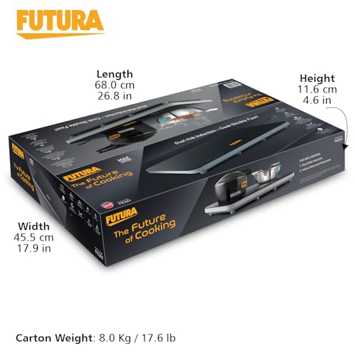 Hawkins Futura Dual Hob Induction Cooktop 3600W | 2 Burner | Auto Cut-off | Child Lock | 20 Power Levels | Black (FIC2A1)