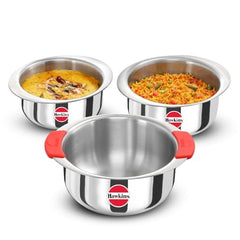 Hawkins Kitchen Gift Pack 2023 (23SGP) – 3-Piece Set (1.5L, 2L, 2.5L) Tri-Ply Stainless Steel Patila, Tope, Bhagona, Tapeli