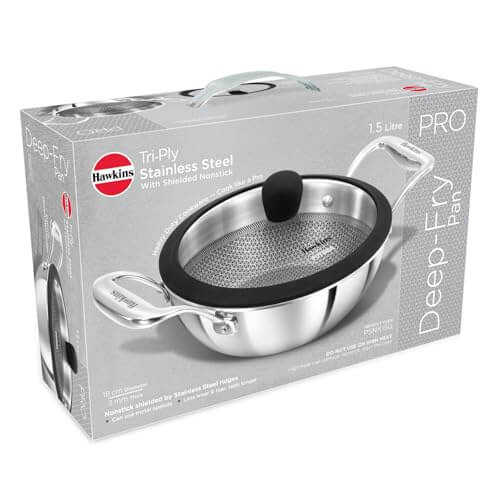 Hawkins Pro 1.5L Nonstick Triply Kadhai with Stainless Steel Handles & Glass Lid  PSNK15G