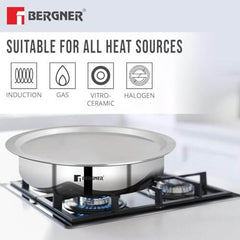 Bergner Argent TriPly Stainless Steel 24 cm Kadai with Lid - 2.6L Premium Cooking Pan