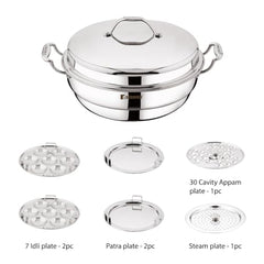 Bergner Argent Triply Multi-Kadai Set 6L - Stainless Steel, Induction Ready + Accessories & 5-Yr Warranty