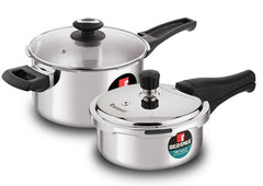 Bergner Trimax Tri-Ply Stainless Steel Pressure Cooker Combo - 2L & 3L with Glass Lid, Induction Ready