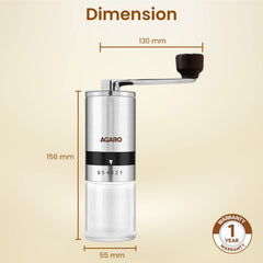 AGARO Elite Manual Coffee Grinder, Ceramic Burr, Stainless Steel Body, Adjustable Settings