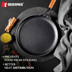 BERGNER Odin 28 cm Cast Iron Dosa Tawa with Wooden Handle