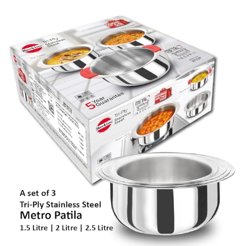 Hawkins Kitchen Gift Pack 2023 (23SGP) – 3-Piece Set (1.5L, 2L, 2.5L) Tri-Ply Stainless Steel Patila, Tope, Bhagona, Tapeli