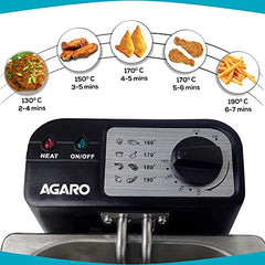 AGARO Marvel 1700-Watt Deep Fryer with 2-Litre Capacity & 3 Temperature Settings, Deep Fat Fryer (Silver)