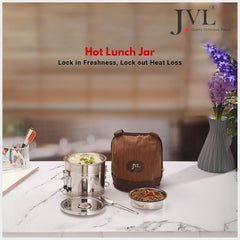 JVL Classicware Stainless Steel Insulated Hot Lunch Jar | Double-Wall | Leak-Proof | Spoon & Carry Bag