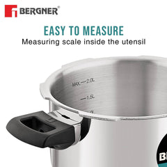 Bergner Trimax Tri-Ply Stainless Steel Pressure Cooker Combo - 2L & 3L with Glass Lid, Induction Ready