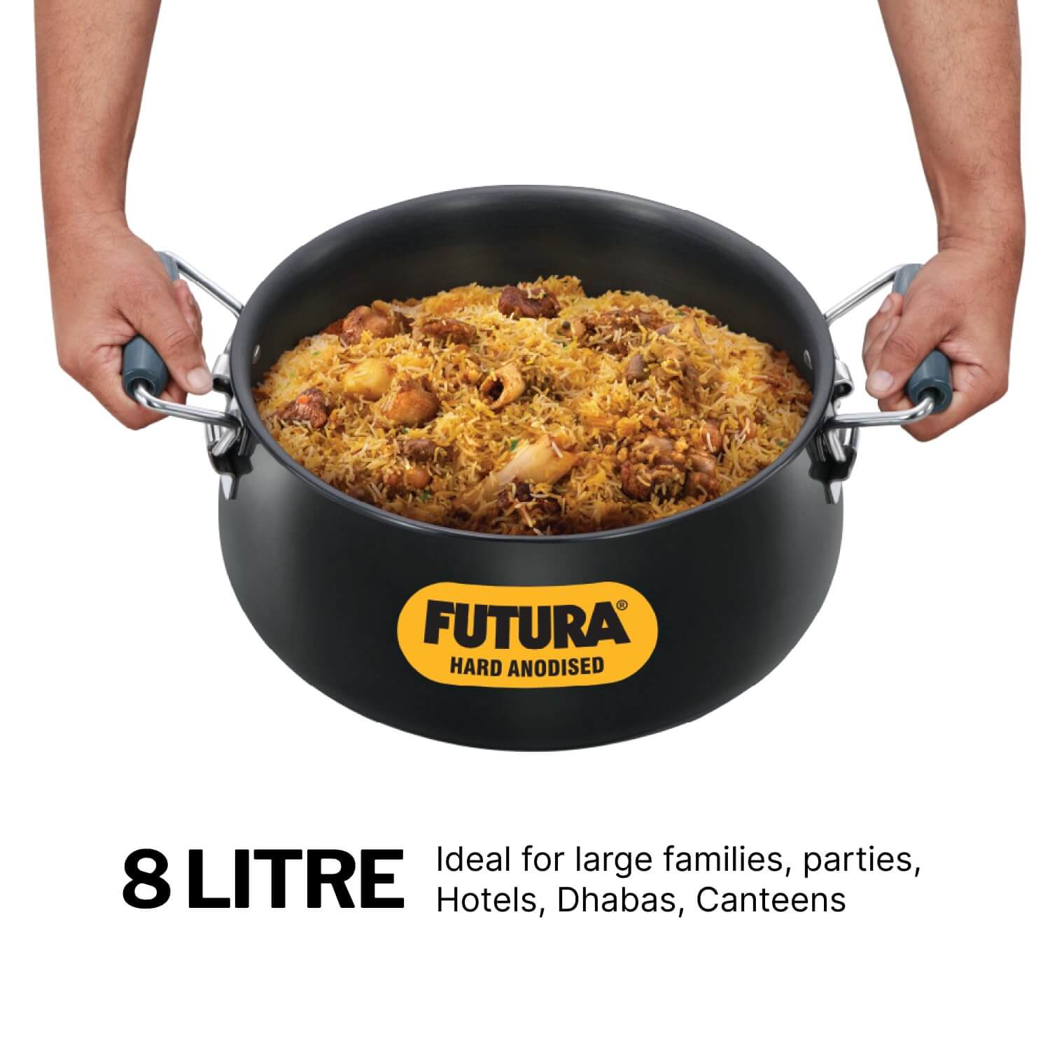 Hawkins Futura 8L BigBoy Biryani Handi Hard Anodised Pot with Lid Black ABH8
