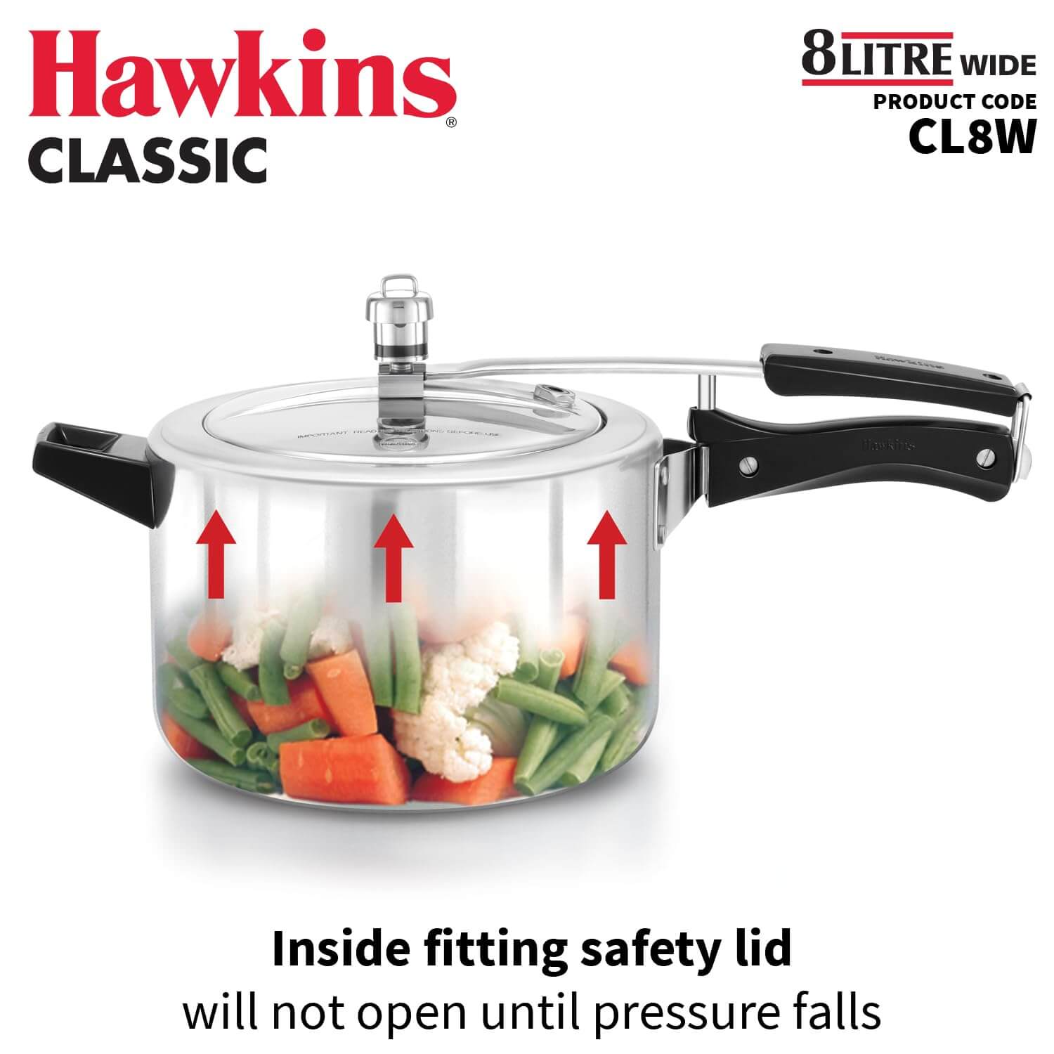 Hawkins Classic 8L Aluminium Inner Lid Pressure Cooker, Silver (CL8W)