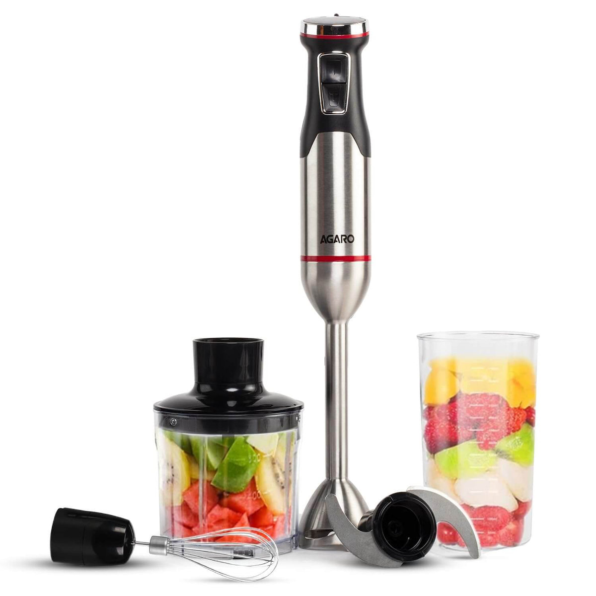 AGARO Royal 1500W Hand Blender Set with Chopper & Whisker - 20 Speed Settings with Copper Motor (Black)