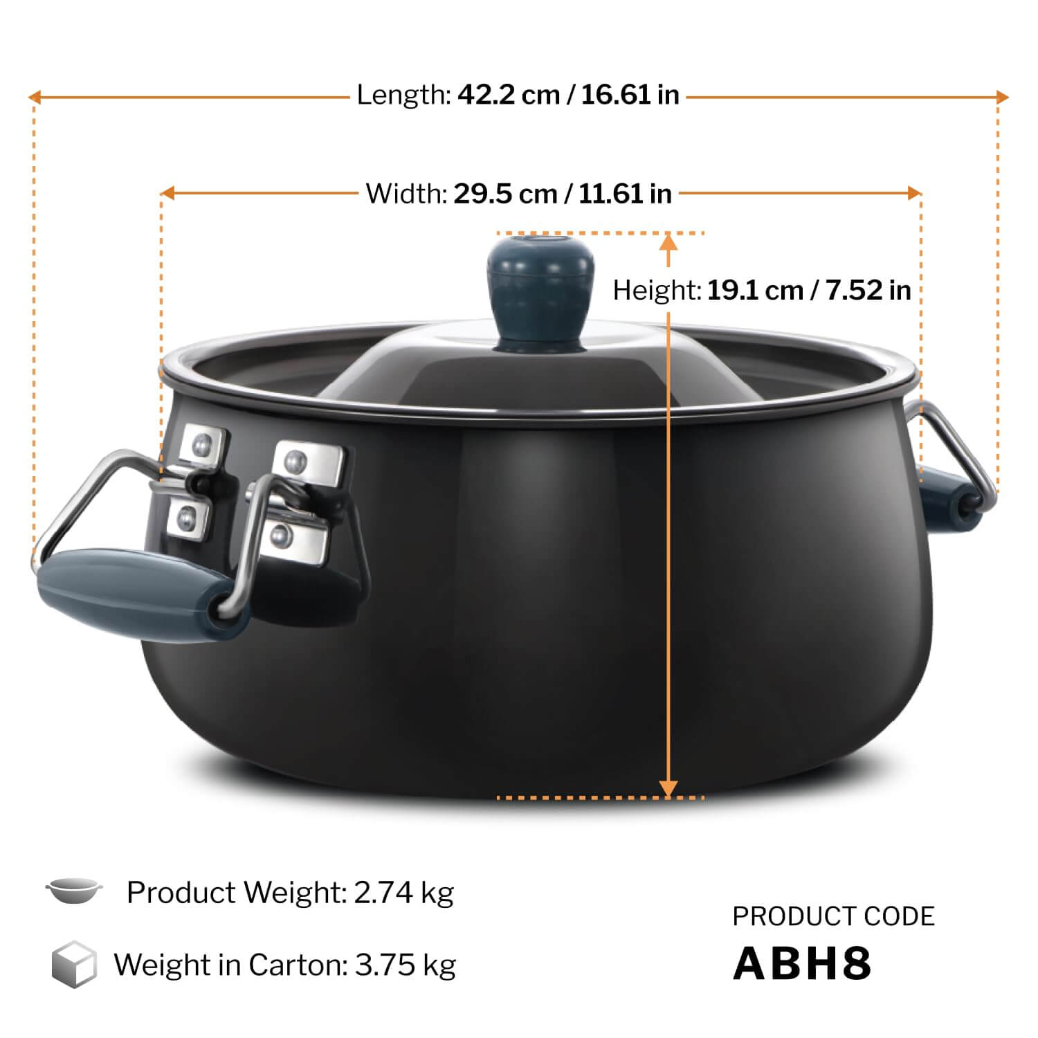 Hawkins Futura 8L BigBoy Biryani Handi Hard Anodised Pot with Lid Black ABH8