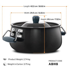 Hawkins Futura 8L BigBoy Biryani Handi Hard Anodised Pot with Lid Black ABH8