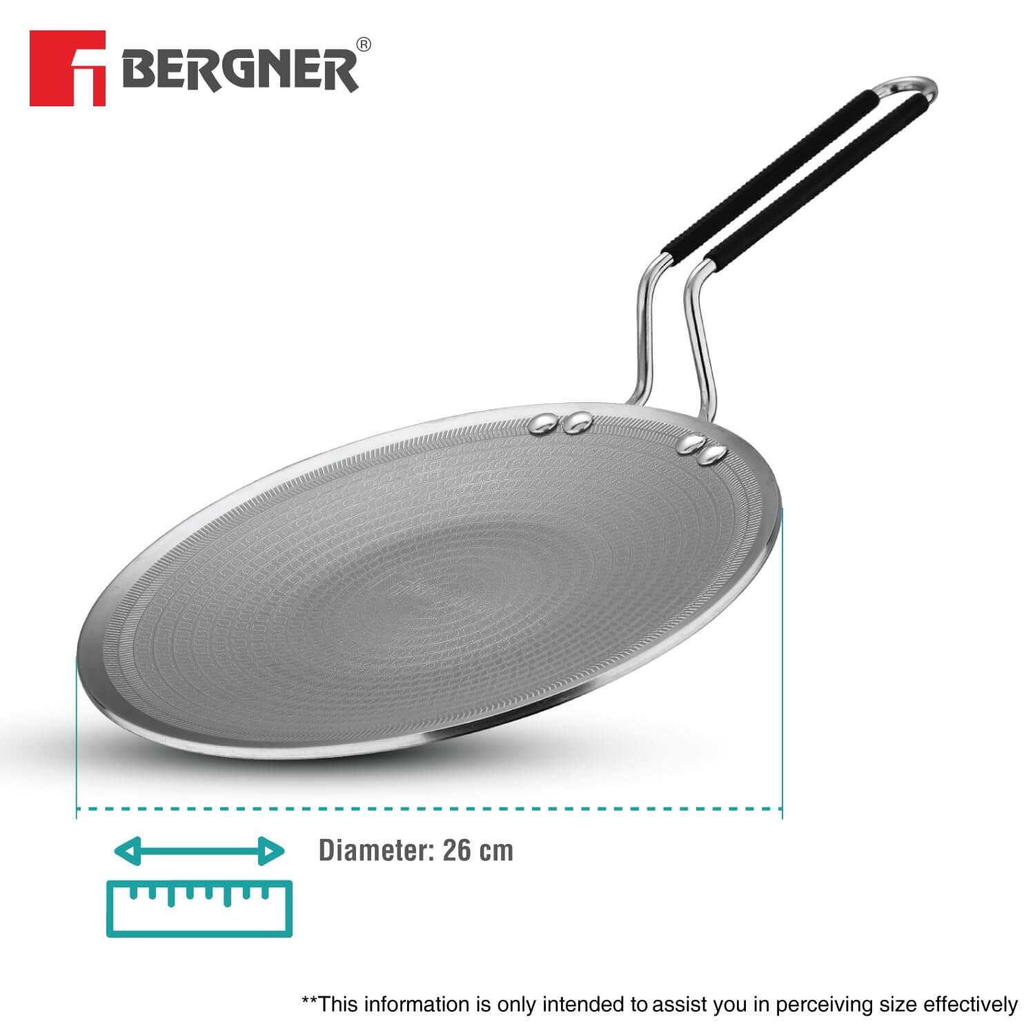 BERGNER Hi-Tech Giro Triply Ceramic Coated Roti Tawa with Stay Cool Handle, Induction Compatible