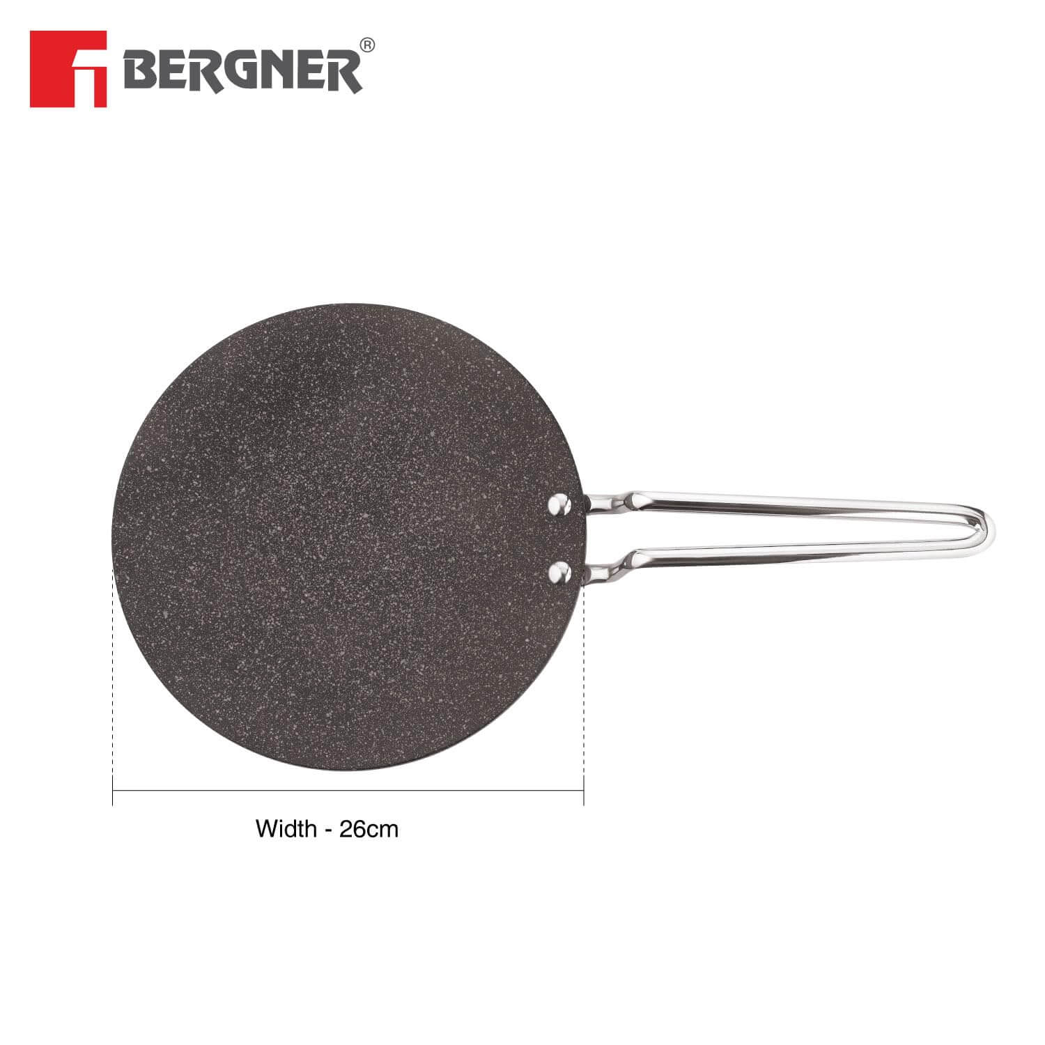 Bergner Argent Samsara 26cm Triply Stainless Steel Roti Tawa - Premium Non-Stick Coating, Induction Compatible