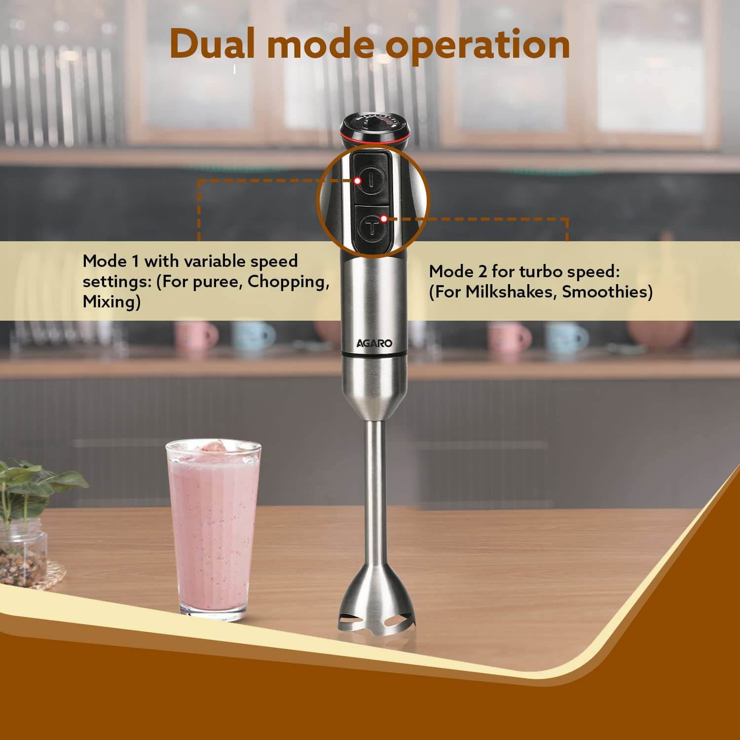 AGARO Grand 1000W Hand Blender with Variable Speed Control, Stainless Steel Blades