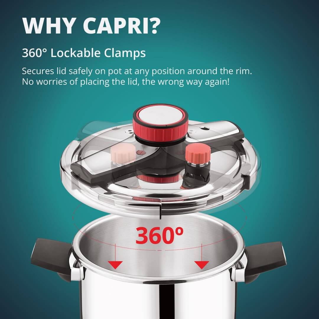Bergner Capri 5 Litre Triply Stainless Steel Pressure Cooker with Safety Lock - Induction Compatible
