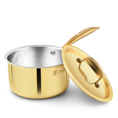 Bergner Peetlam 16cm Brass Saucepan with Lid (1.6L) | Tin Coated Traditional Cookware