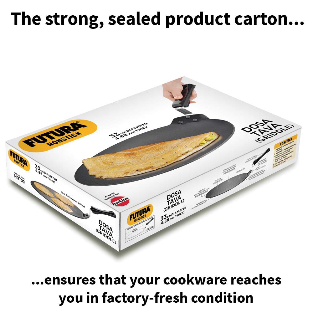 Hawkins Futura Nonstick Dosa Tava, Diameter 33 cm, Thickness 4.88 mm (Black) NDT33