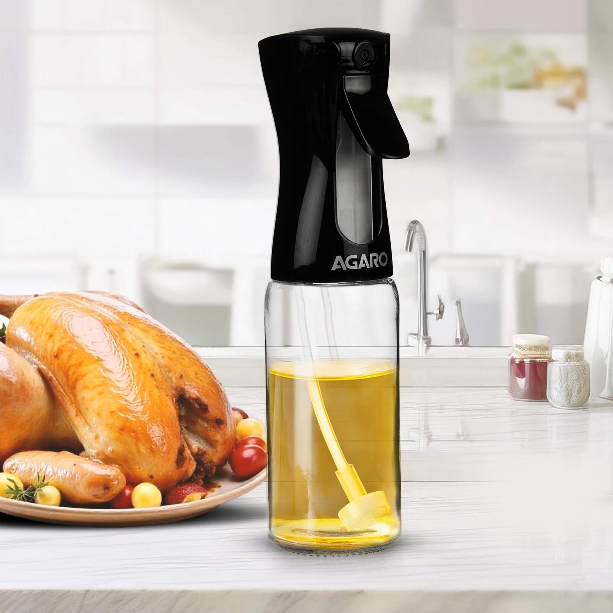 AGARO Elegant Oil Sprayer 200ml Glass Body Refillable Cooking Spray Bottle