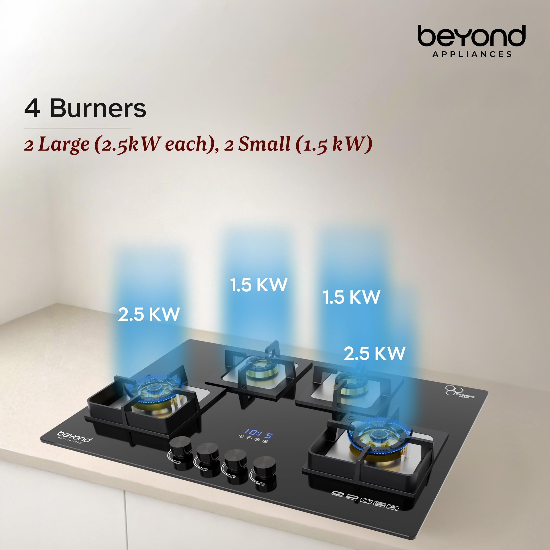 Beyond Dorado 4 Burner Smart Hobtop | Digital Timer | FFD | Auto Ignition