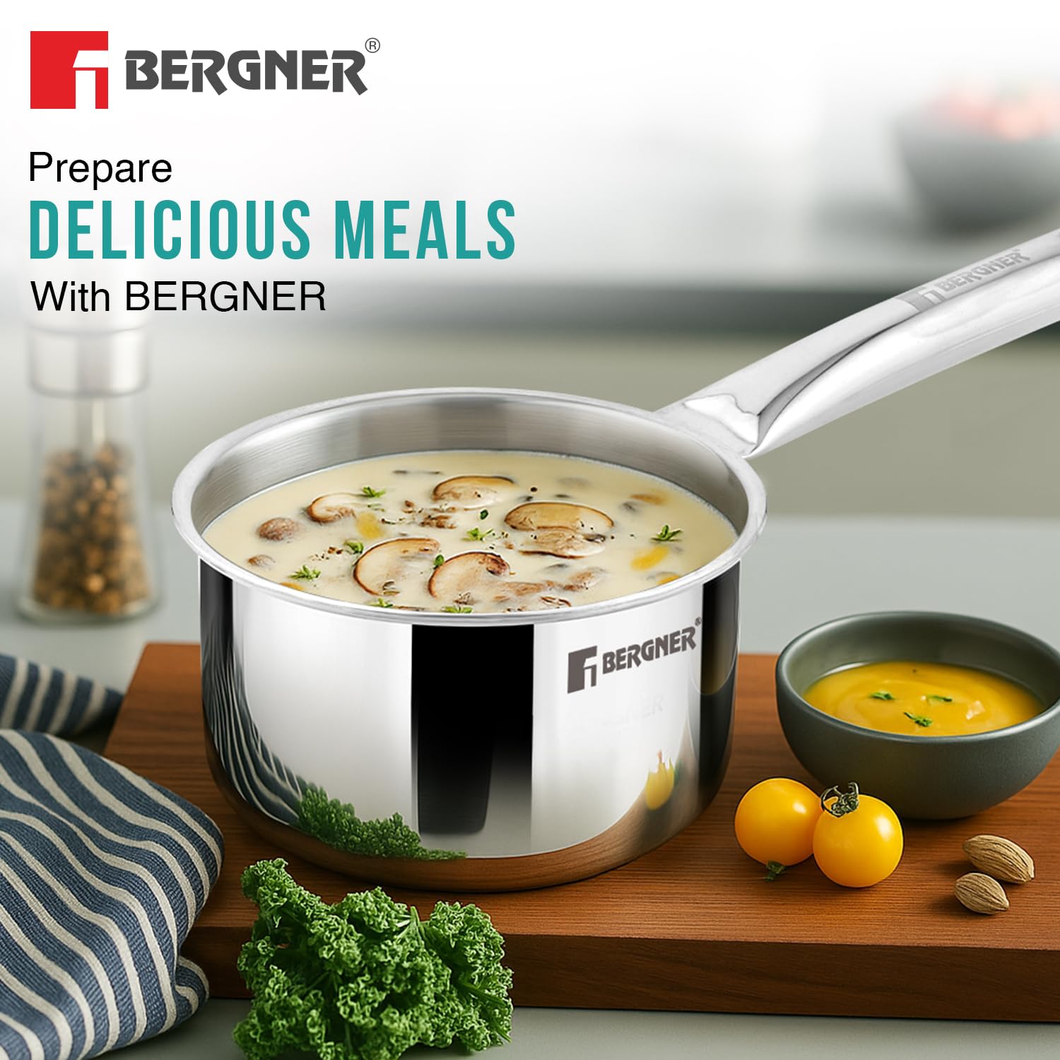 Bergner Tripro Triply Stainless Steel 3-Piece Cookware Set with Tope & Teapan for Induction