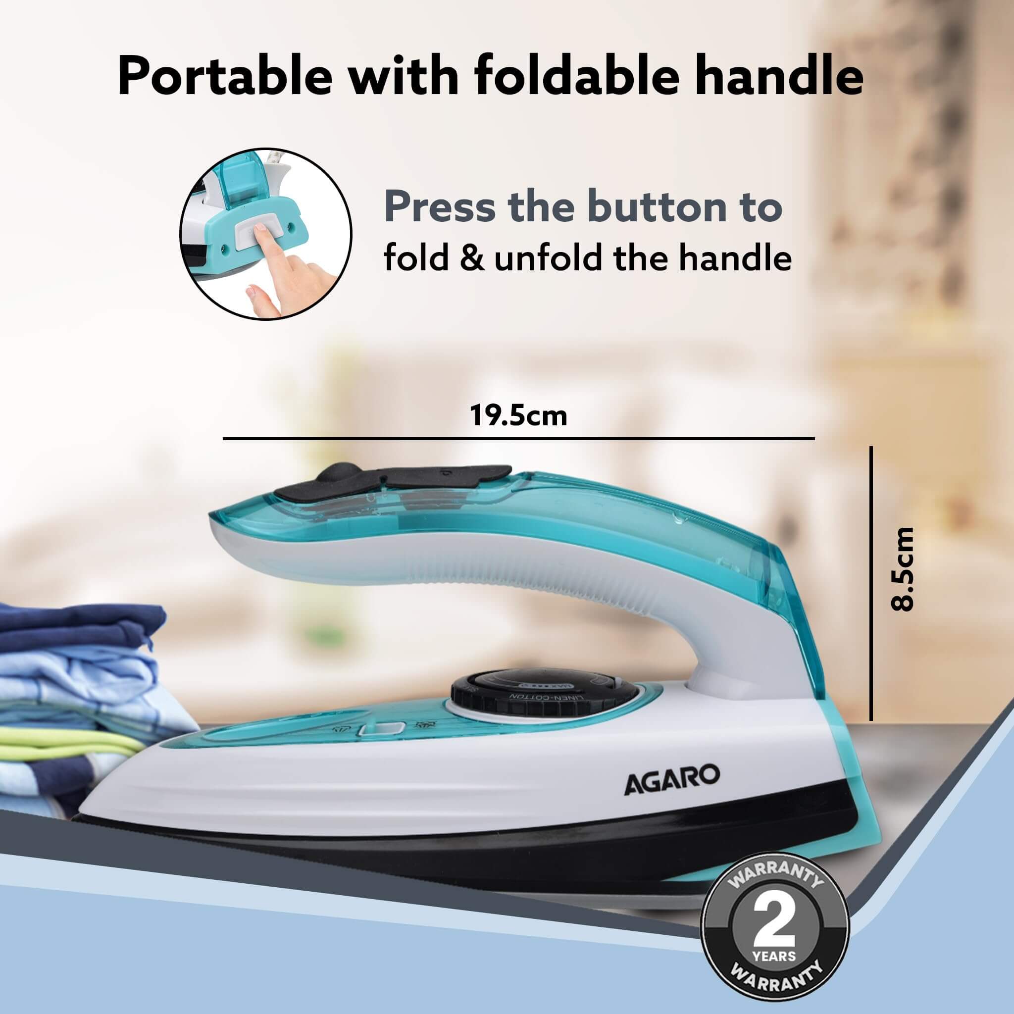 AGARO Primo Travel Steam Iron, 1200W, Compact & Foldable with Ceramic Soleplate