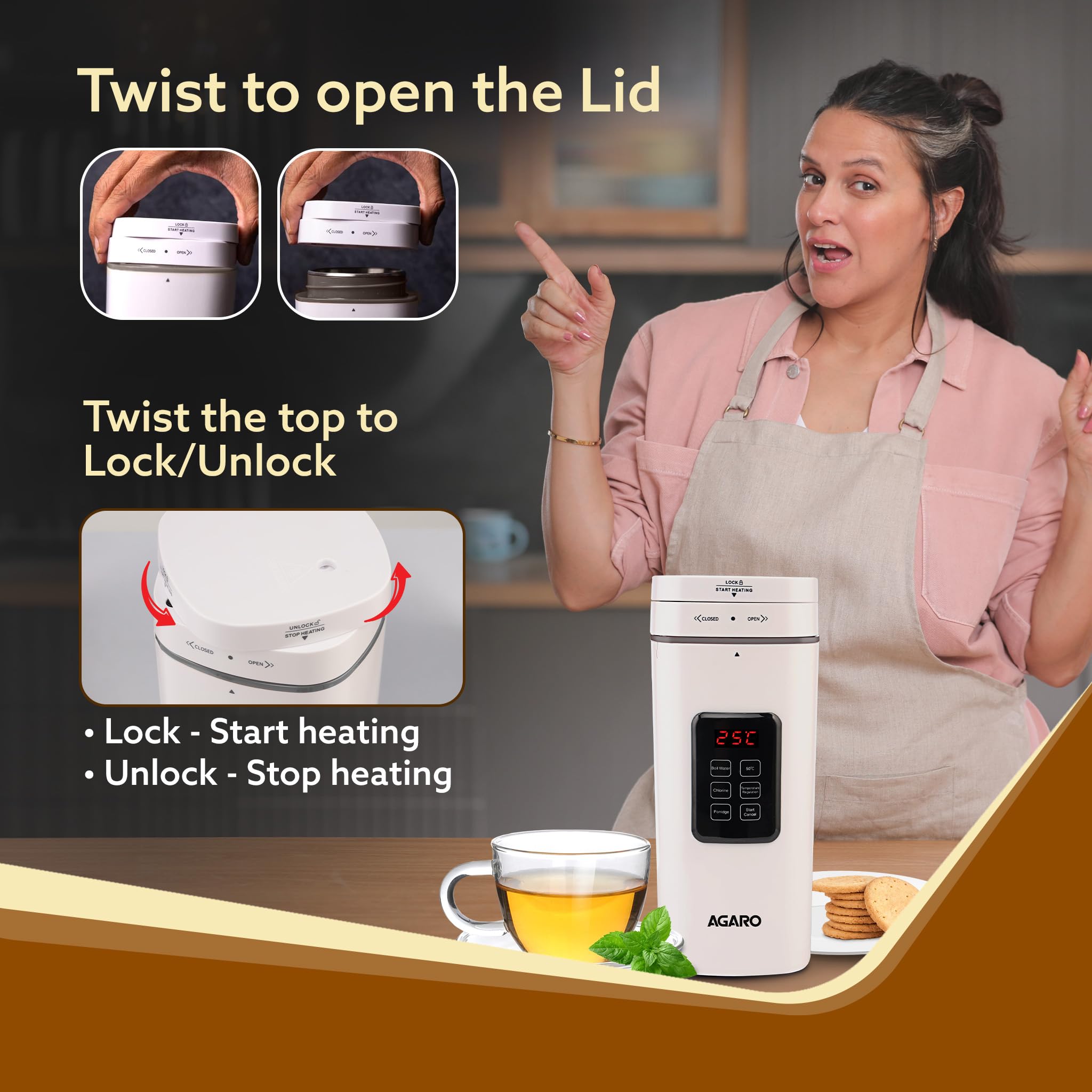 AGARO Delite Portable Electric Kettle, 500 Ml, Adjustable Temperature, Fast Boiling, White