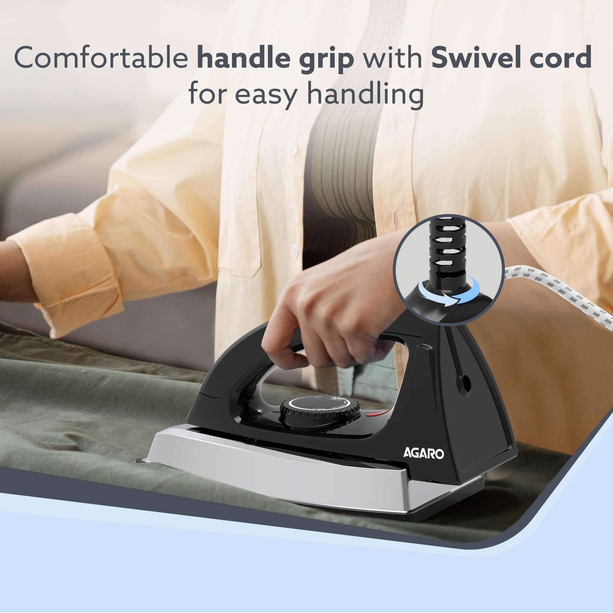AGARO Regal 1000W Heavy Weight Electric Dry Iron - Non-Stick Coated Sole Plate for Wrinkle-Free Clothes