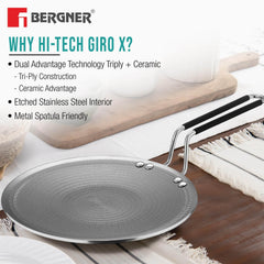 BERGNER Hi-Tech Giro Triply Ceramic Coated Roti Tawa with Stay Cool Handle, Induction Compatible
