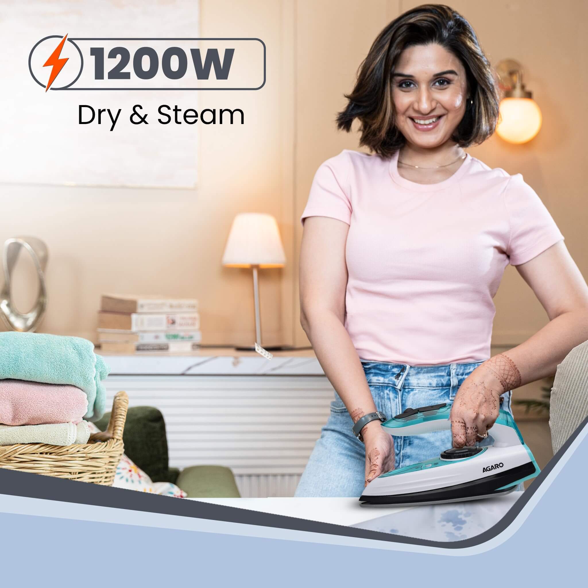 AGARO Primo Travel Steam Iron, 1200W, Compact & Foldable with Ceramic Soleplate