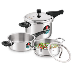 Bergner Tri-Max TriPly Pressure Cooker Combo 5L+3L with 20cm Steamer