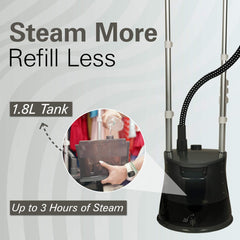 Hamilton Beach 2000W Professional Garment Steamer with Stand - 45g/min Steam, 20s Heat-Up, 6 Levels