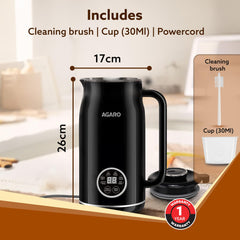AGARO Regency Nut Milk Maker, Vegan Milk Machine, Stainless Steel, 600ml, Black