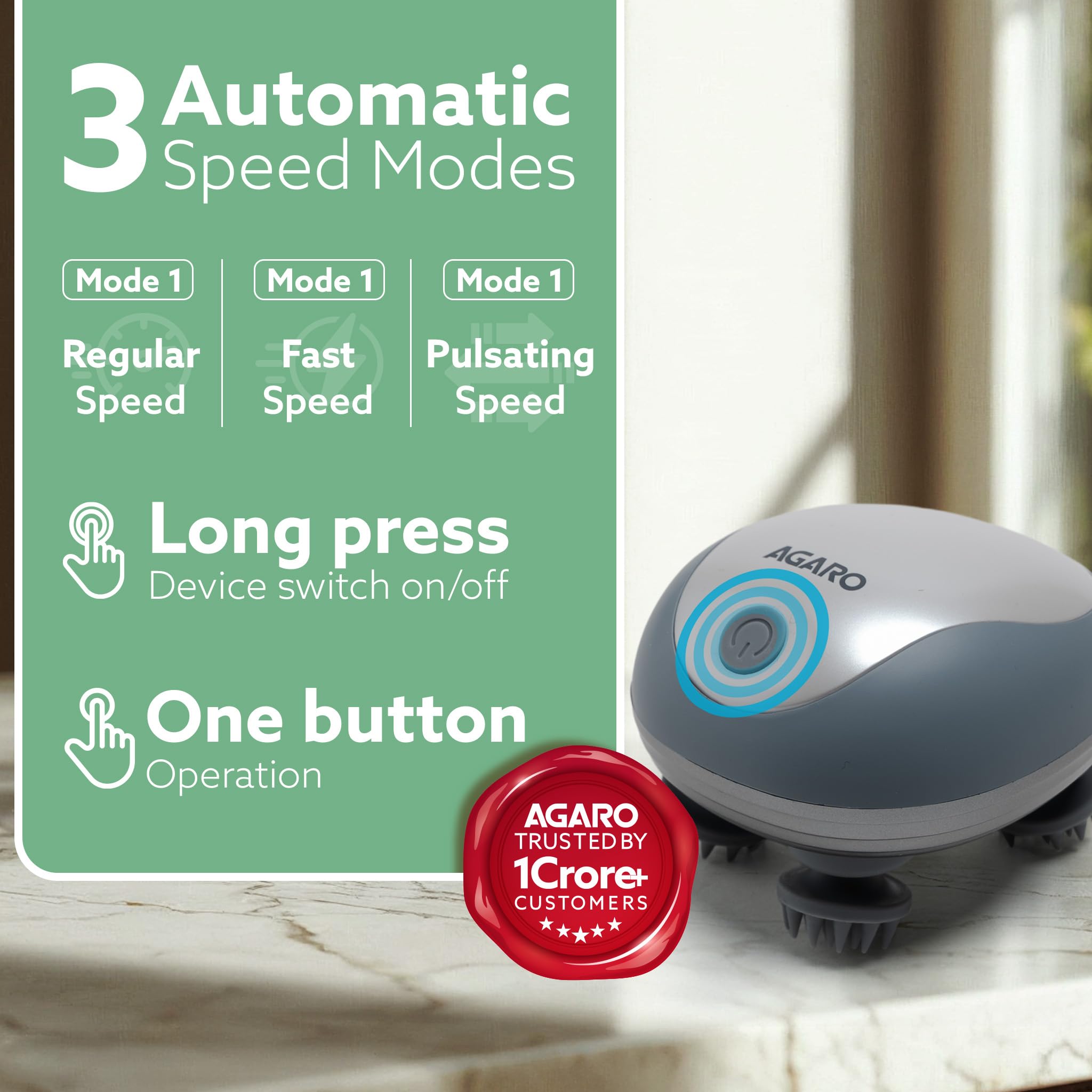 AGARO SM3675 Electric Scalp Massager | Rechargeable Head Massager for Hair Growth & Stress Relief