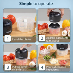 AGARO Elite Rechargeable Mini Electric Chopper | 250ml BPA-Free Food-Grade Bowl | Stainless Steel Blades