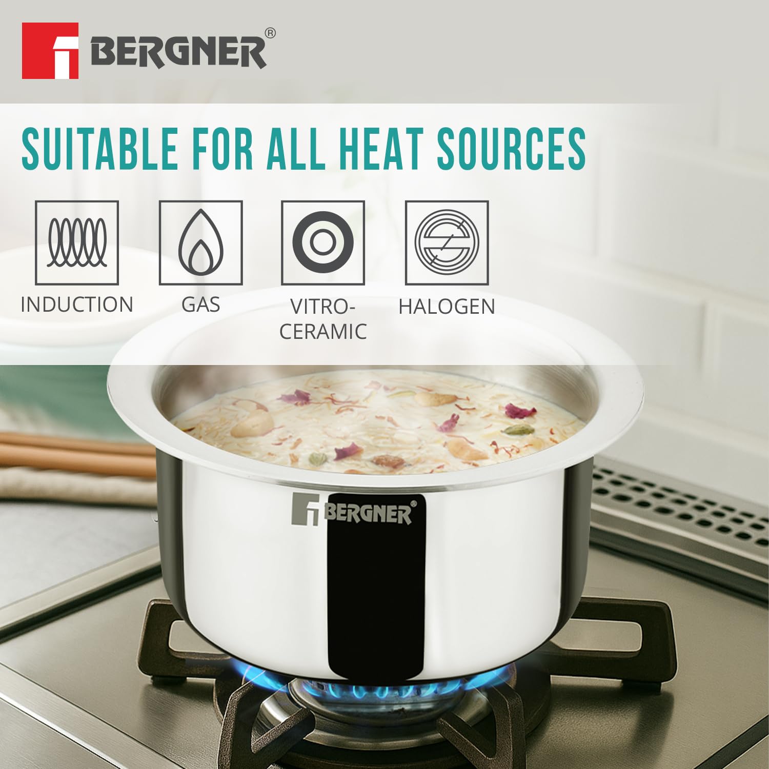 Bergner Tripro Triply Stainless Steel 3-Piece Cookware Set with Tope & Teapan for Induction